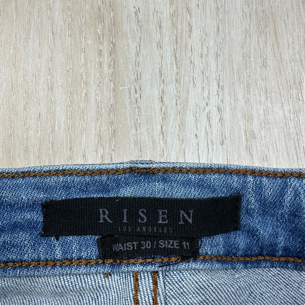Risen Distressed High Rise Shredded Knee Grunge Edgy Cropped Boot Denim Jeans 30 - Picture 8 of 16